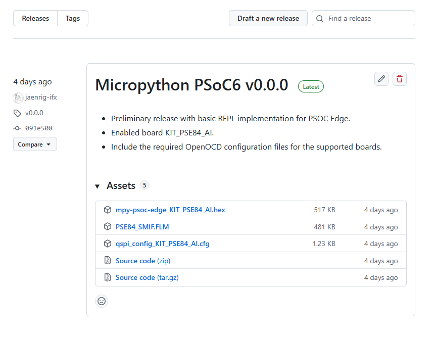GitHub MicroPython PSOC Edge Releases